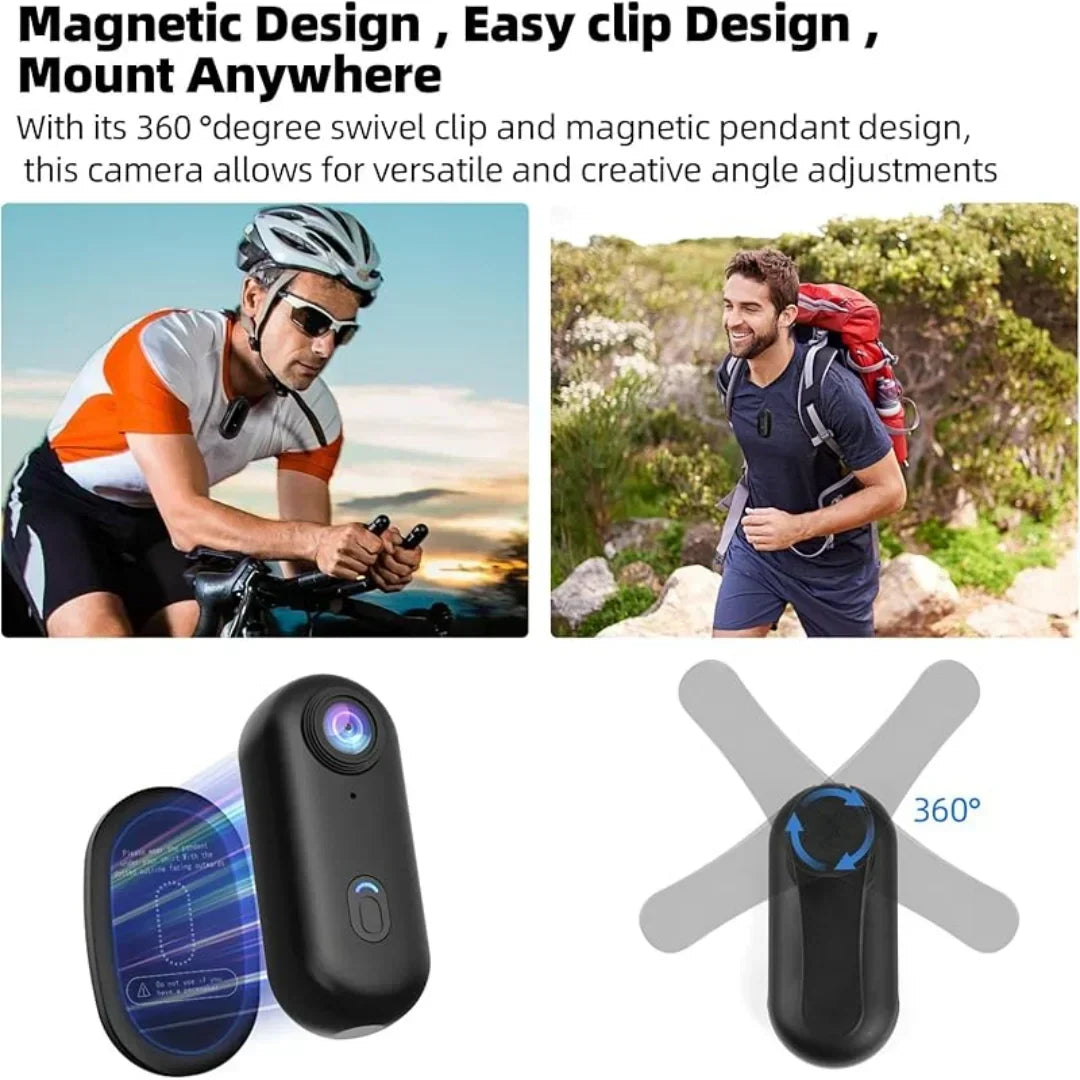 Compact 4K Action Camera with WiFi, Water-Resistant Housing, Magnetic Clip & 360° Rotating Mount for POV Recording