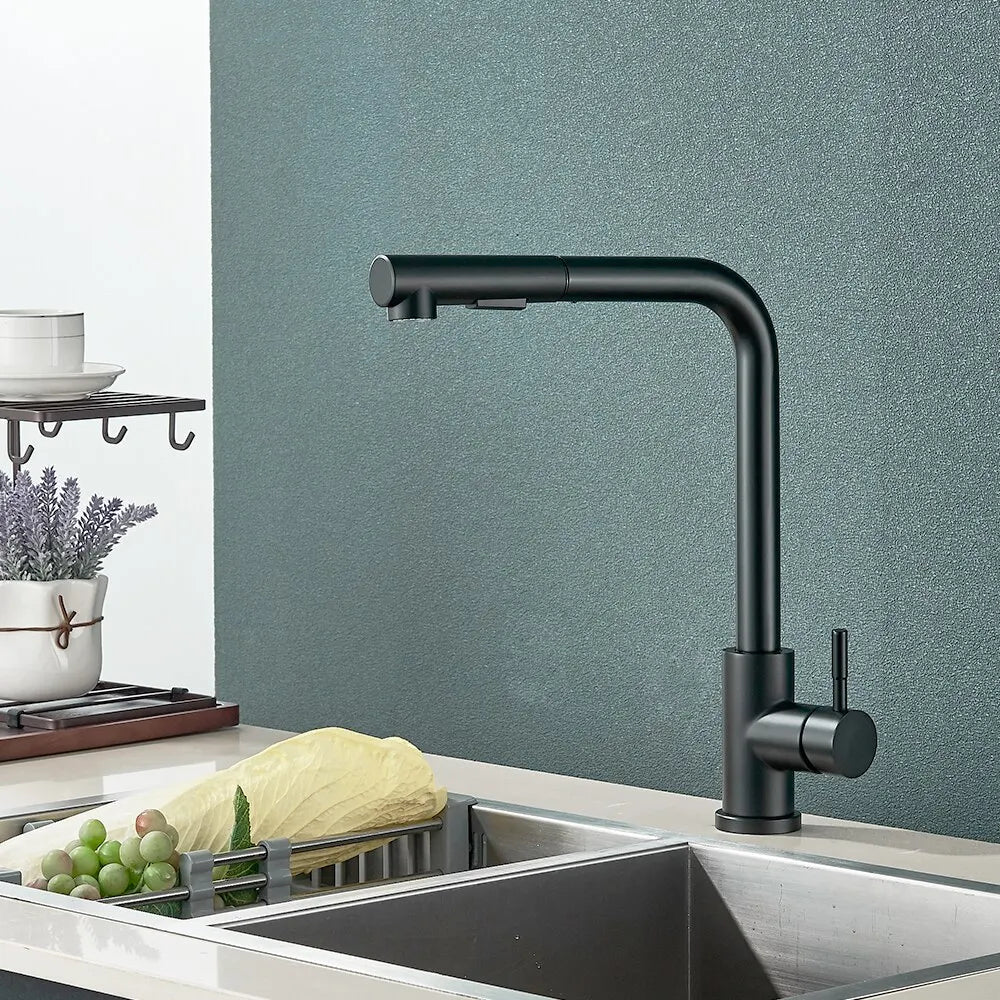 Pull-Down Kitchen Faucet with Dual Spray Modes – Single Handle Stainless Steel Sink Mixer for Hot & Cold Water, Modern Deck Mount Tap