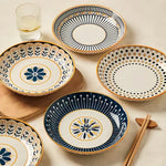 Hand-Painted Floral Porcelain Plates Set of 4 Navy Blue Gold 7.9 Inch Salad Dessert Breakfast Dishes Ceramic Tableware for Kitchen Dining Ro