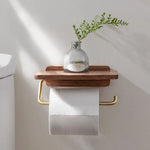 Bathroom Tissue Dispenser with Storage Shelf | Space-Saving Wood Wall Mount for Small Powder Rooms, En-Suites & Modern Restrooms | Natural W
