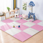 Interlocking Foam Floor Tiles for Nursery and Playroom – Soft Cushioned Mat for Babies and Toddlers – Water-Resistant EVA Puzzle Mats Pink White