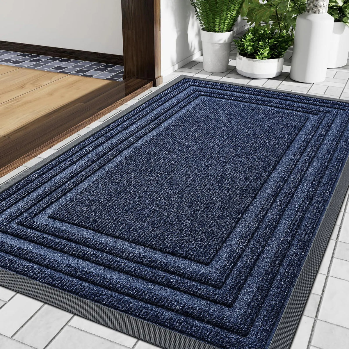 Rubber Entry Mat Slip-Resistant Low Profile for Front Door Back Door Patio Garage Hallway Mud Scraper Floor Protection