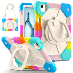 Triple-Layer iPad Protective Case with 360° Rotating Hand Grip, Integrated Kickstand & Shoulder Strap | Tempered Glass Screen Protector