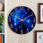 Geometric Quartz Timepiece Navy Blue 12 Inch Round Glass Face Gold Hands Whisper Quiet Analog for Bedroom Office Apartment Contemporary Home