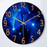 Geometric Quartz Timepiece Navy Blue 12 Inch Round Glass Face Gold Hands Whisper Quiet Analog for Bedroom Office Apartment Contemporary Home