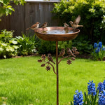 Metal Bird Bath on Garden Stake with Vintage Copper-Tone Finish for Yard & Patio, Easy Assembly Outdoor Birdbath Bowl for Songbirds