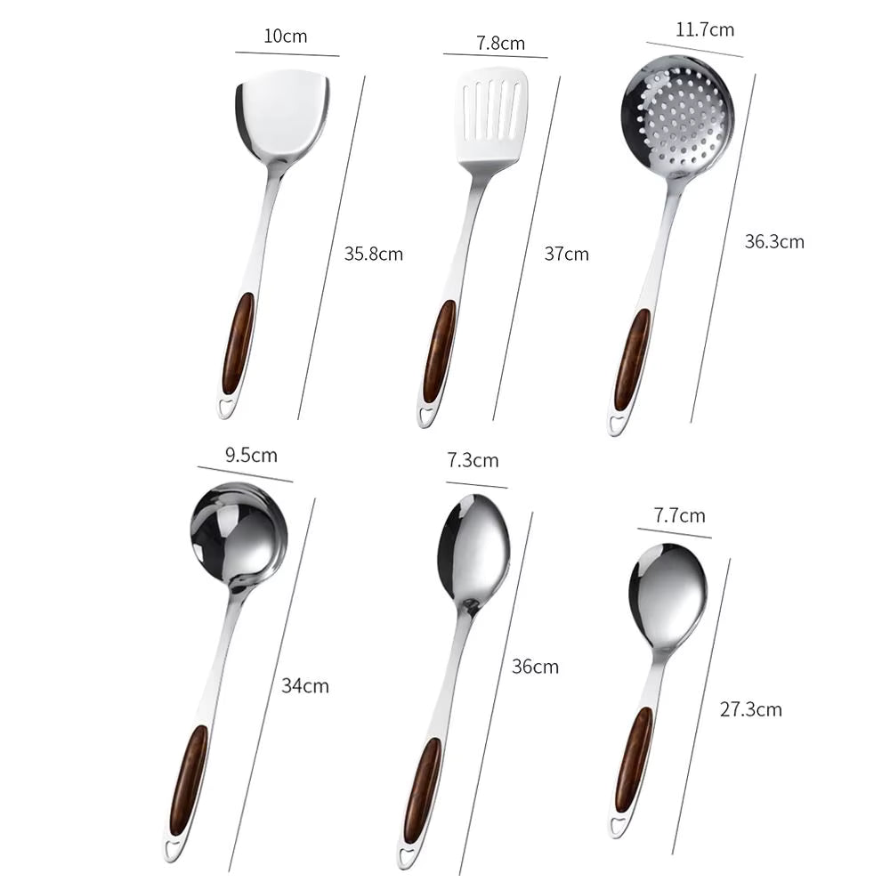 Pro Kitchen Stainless Steel Utensil Set - Wooden Handle Cookware