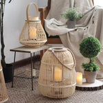 Battery-Operated Woven Lantern with LED Flameless Candle for Patio Gardens Tabletop Hanging Decor Cordless Indoor Outdoor Accent Light