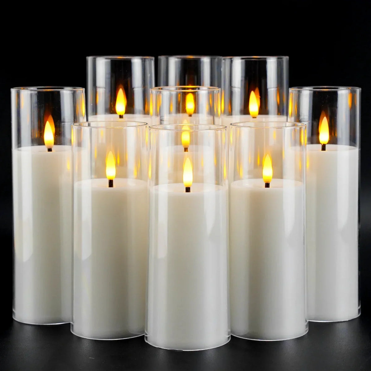 Remote-Controlled LED Pillar Candles 9-Piece Set with Timer for Living Room Bedroom Dining Decor Acrylic Battery-Powered Ivory
