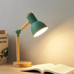 Swivel Wood Task Lamp with Metal Shade for Desks & Nightstands – E27 Socket Adjustable Reading Light