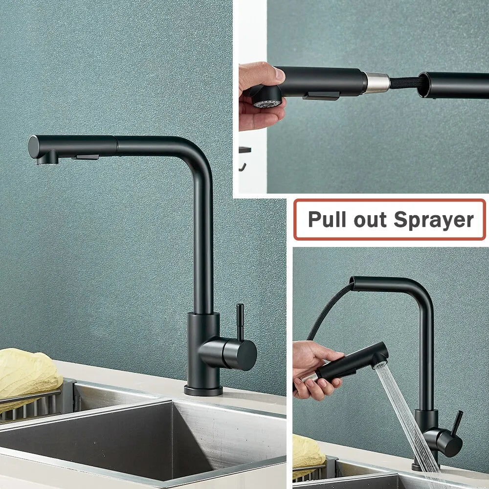 Pull-Down Kitchen Faucet with Dual Spray Modes – Single Handle Stainless Steel Sink Mixer for Hot & Cold Water, Modern Deck Mount Tap