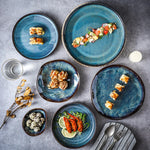 Porcelain Dinnerware Set 11-Piece Aqua Blue Plates Bowls Service for 4 Complete Kitchen Tableware Family Dining Entertaining Microwave Dishw