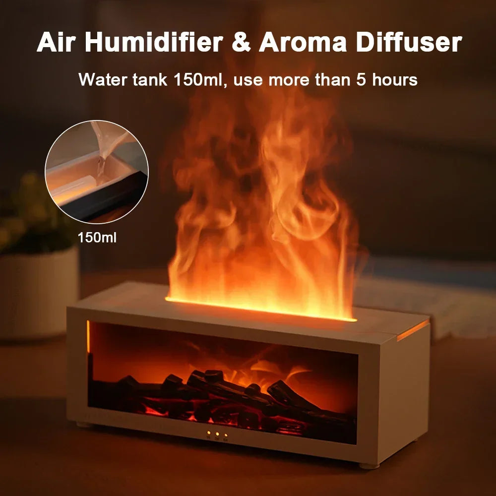 Ultrasonic Mist Diffuser with Flame-Effect LED Light and Remote Control for Desktop, Bedroom, and Office