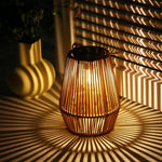 Solar Hanging Lantern Woven Wicker Style 8in Weatherproof LED Light for Patio Garden Balcony Porch Outdoor Spaces Cordless Automatic Dusk Da