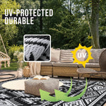 Woven Reversible Patio Mat with Braided Plastic Construction for Decks, Balconies & Camping | Weather-Resistant Geometric Floor Covering