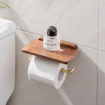 Bathroom Tissue Dispenser with Storage Shelf | Space-Saving Wood Wall Mount for Small Powder Rooms, En-Suites & Modern Restrooms | Natural W