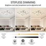 Square Flush Mount LED Fixture 50 in Dimmable Remote Control White Aluminum Geometric Rings for Bedroom Living Room Dining Room Open Plan