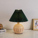 Boho Rattan Pleated Cone Table Lamp