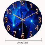 Geometric Quartz Timepiece Navy Blue 12 Inch Round Glass Face Gold Hands Whisper Quiet Analog for Bedroom Office Apartment Contemporary Home