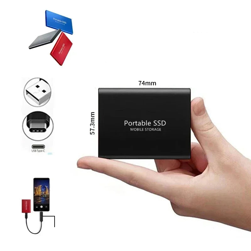 Portable Solid State Drive USB-C 3.1 High-Speed External Storage 500GB 1TB 2TB Shock-Resistant Compact Data Transfer Device for PC Mac