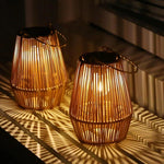 Solar Hanging Lantern Woven Wicker Style 8in Weatherproof LED Light for Patio Garden Balcony Porch Outdoor Spaces Cordless Automatic Dusk Da