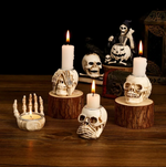 Sable Skullight Candlestick Holders - Resin, Gothic 4-Piece Set