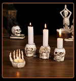 Sable Skullight Candlestick Holders - Resin, Gothic 4-Piece Set