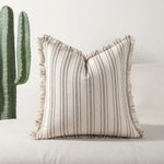 Sable Stripe Cushion Cover - Textured Cotton-Polyester Blend, Decorative Fringe