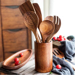 Natural Wood Kitchen Utensil Set with Teak Handle