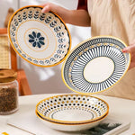 Hand-Painted Floral Porcelain Plates Set of 4 Navy Blue Gold 7.9 Inch Salad Dessert Breakfast Dishes Ceramic Tableware for Kitchen Dining Ro