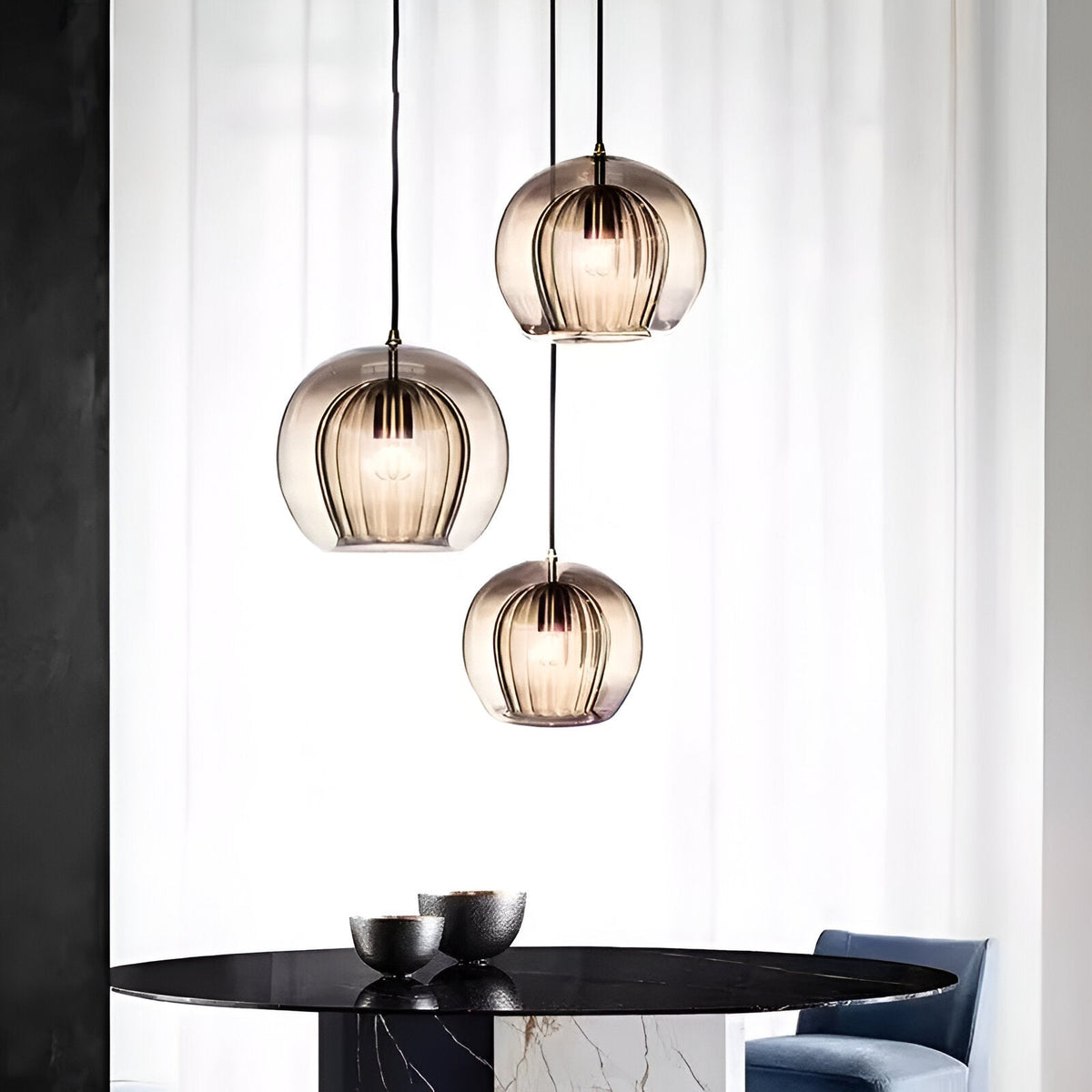 Spherical Glass Hanging Light with Adjustable Height for Kitchen Island, Dining Table, Bedroom | E27 Socket | Modern Orb Fixture for Home