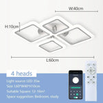 Square Flush Mount LED Fixture 50 in Dimmable Remote Control White Aluminum Geometric Rings for Bedroom Living Room Dining Room Open Plan