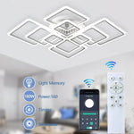 Square Flush Mount LED Fixture 50 in Dimmable Remote Control White Aluminum Geometric Rings for Bedroom Living Room Dining Room Open Plan