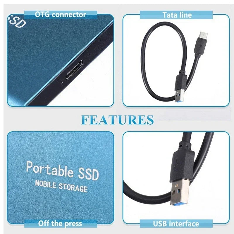 Portable Solid State Drive USB-C 3.1 High-Speed External Storage 500GB 1TB 2TB Shock-Resistant Compact Data Transfer Device for PC Mac