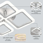 Square Flush Mount LED Fixture 50 in Dimmable Remote Control White Aluminum Geometric Rings for Bedroom Living Room Dining Room Open Plan
