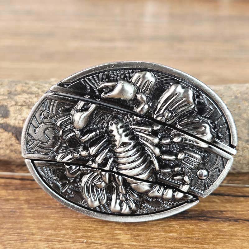 Oval Bull Skull Belt Buckle with Hidden Knife