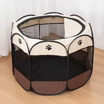 Collapsible Octagonal Dog Pen Steel Frame 45 in Gray Brown Puppy Containment for Home Garden Travel Cat Crate Mesh Visibility Easy Setup