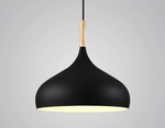 E27 Dome Pendant Fixture with Wood Trim – Adjustable Height Hanging Light for Kitchen Island, Dining Table, Bedroom – Minimalist Nordic-Insp