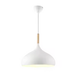 E27 Dome Pendant Fixture with Wood Trim – Adjustable Height Hanging Light for Kitchen Island, Dining Table, Bedroom – Minimalist Nordic-Insp