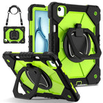 Triple-Layer iPad Protective Case with 360° Rotating Hand Grip, Integrated Kickstand & Shoulder Strap | Tempered Glass Screen Protector
