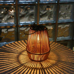 Solar Hanging Lantern Woven Wicker Style 8in Weatherproof LED Light for Patio Garden Balcony Porch Outdoor Spaces Cordless Automatic Dusk Da