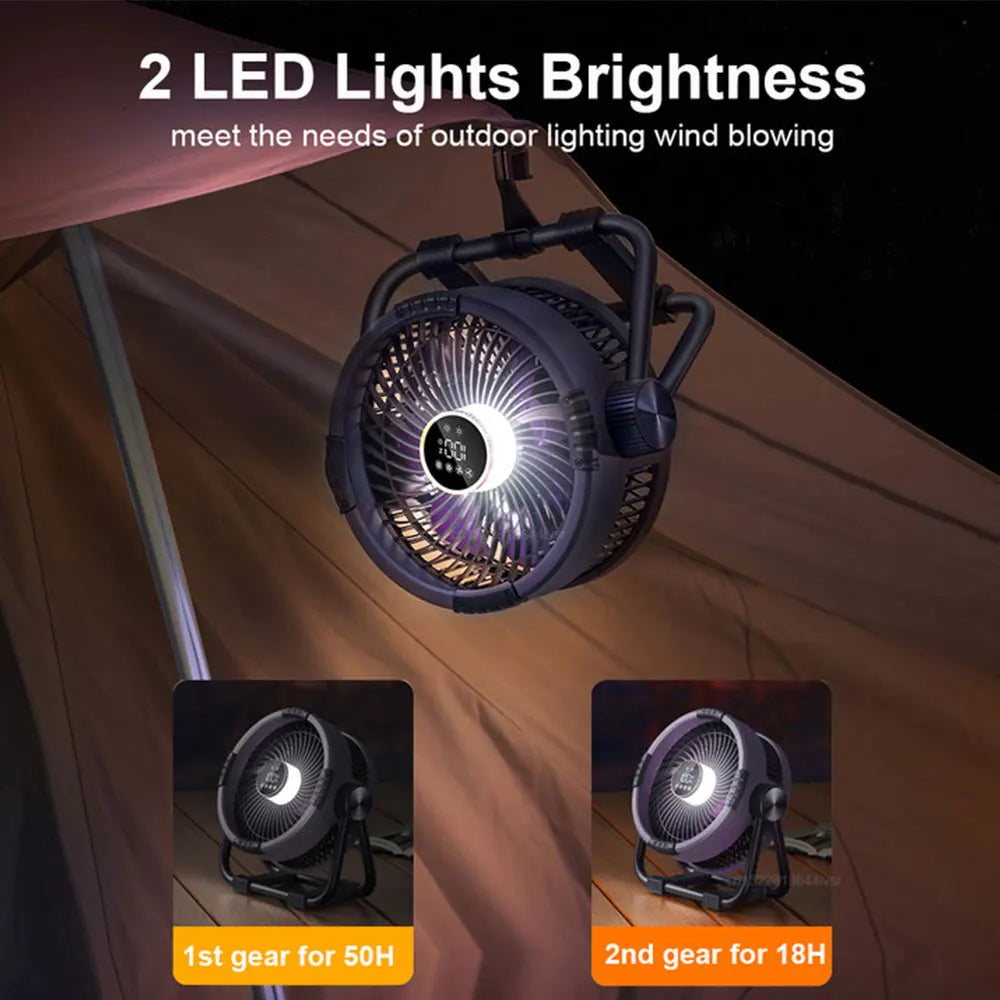 Rechargeable Camping Fan 20000mAh with LED Light & Remote Control for Tent, Outdoors & Emergency