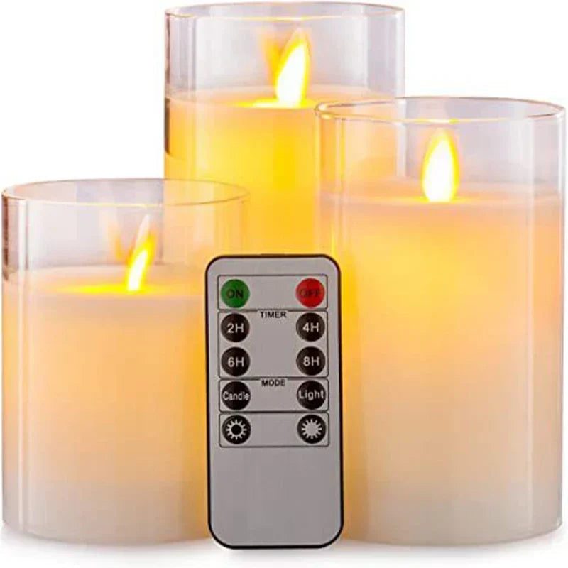 Battery-Operated LED Pillar Candles with Remote Timer Set of 3 Ivory Polypropylene 4-6 Inch Realistic Flicker Indoor Decor for Dining Room B