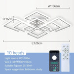 Square Flush Mount LED Fixture 50 in Dimmable Remote Control White Aluminum Geometric Rings for Bedroom Living Room Dining Room Open Plan