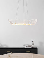 Round Pendant Light with Acrylic Leaf Diffuser 27 in Gold Adjustable Height LED for Kitchen Dining Room Office Bedroom Modern Flush Mount Fi