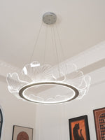 Round Pendant Light with Acrylic Leaf Diffuser 27 in Gold Adjustable Height LED for Kitchen Dining Room Office Bedroom Modern Flush Mount Fi