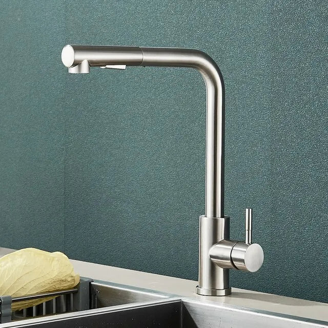 Pull-Down Kitchen Faucet with Dual Spray Modes – Single Handle Stainless Steel Sink Mixer for Hot & Cold Water, Modern Deck Mount Tap