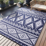 Woven Reversible Patio Mat with Braided Plastic Construction for Decks, Balconies & Camping | Weather-Resistant Geometric Floor Covering