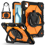 Triple-Layer iPad Protective Case with 360° Rotating Hand Grip, Integrated Kickstand & Shoulder Strap | Tempered Glass Screen Protector