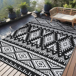 Woven Reversible Patio Mat with Braided Plastic Construction for Decks, Balconies & Camping | Weather-Resistant Geometric Floor Covering